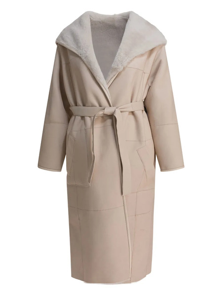  Blancha Hooded Belted Shearling Coat - Neutrals 