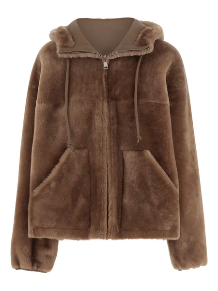  Blancha Hooded Shearling Jacket - Brown 