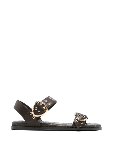  Blauer Heart Buckle Leather Sandals - Brown 