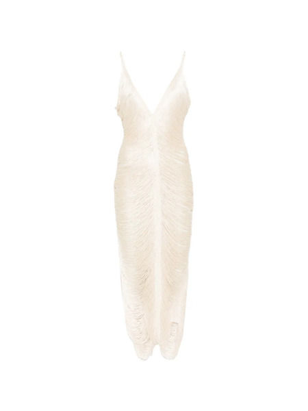  Bless Solé Fringed V-neck Maxi Dress - Neutrals 