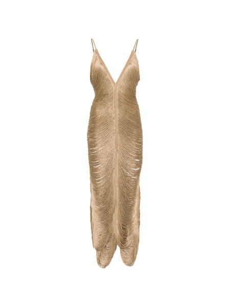  Bless Solé Fringed V-neck Maxi Dress - Neutrals 