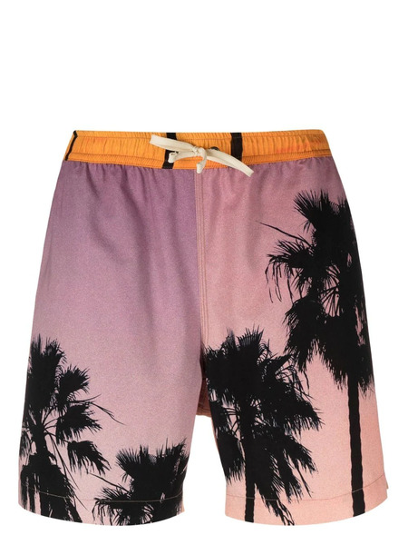  Blue Sky Inn Palm Tree-print Swim Shorts - Orange 