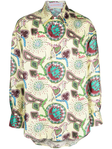  Bluemarble Graphic-print Silk Shirt - Yellow 