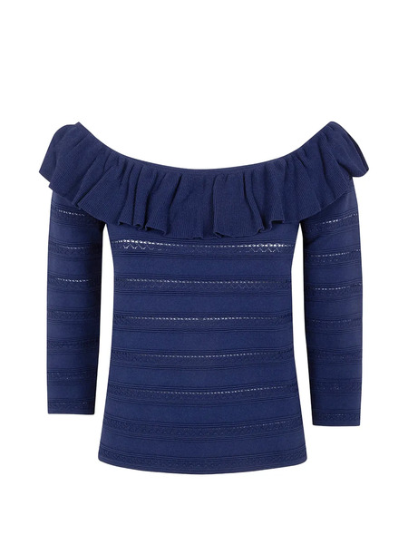  Blugirl Ruffled Off-shoulder Sweater - Blue 