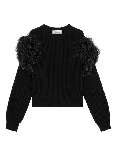  Blumarine Feather-embellished Knitted Sweater - Black 