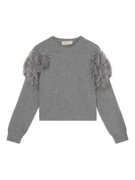  Blumarine Feather-embellished Ribbed Sweater - Grey 