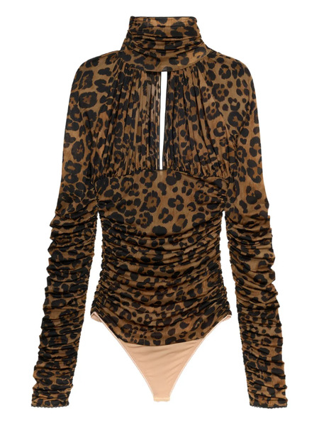  Blumarine Leopard-print Ruched Bodysuit - Brown 