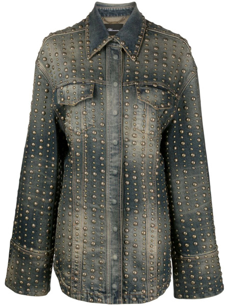  Blumarine Stud-design Old-washed Denim Jacket - Blue 