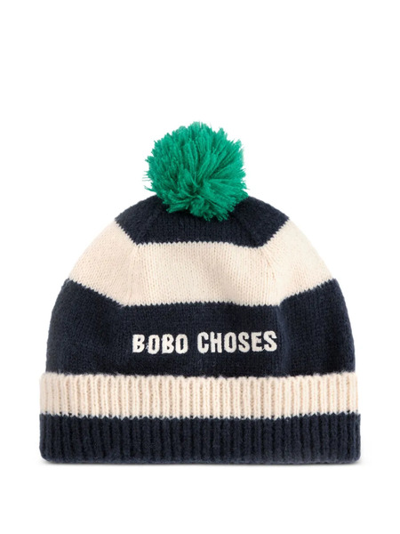  Bobo Choses Striped Pom-pom Hat - White 