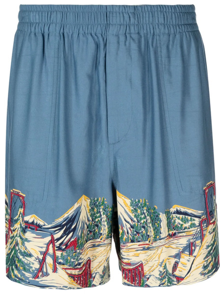  Bode Beaded Graphic-print Deck Shorts - Blue 