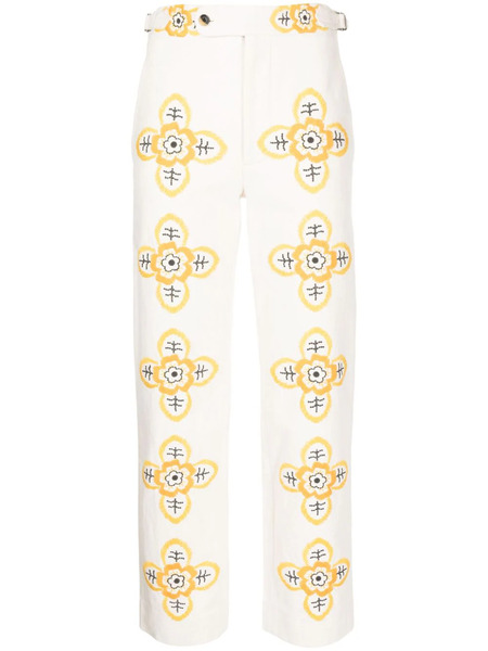  Bode Buttercup Embroidered Straight-leg Trousers - White 