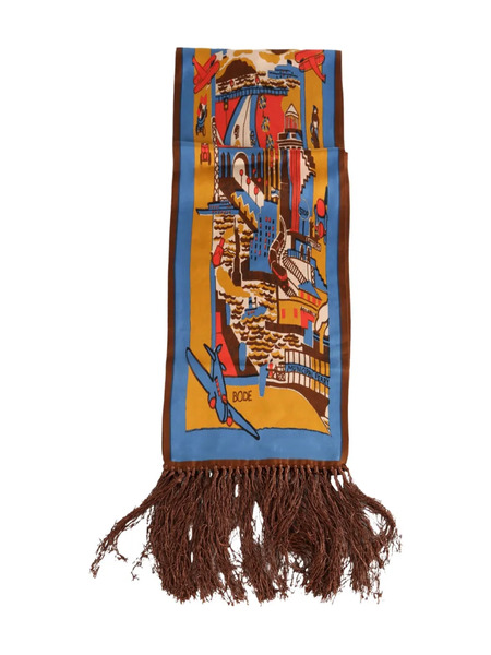  Bode City-scene Fringed-edges Scarf - Brown 