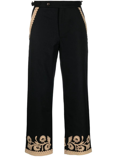  Bode Embroidered-hem Detail Trousers - Black 