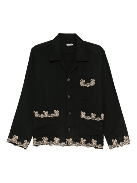  Bode Embroidered-pocket Wool Overshirt - Black 