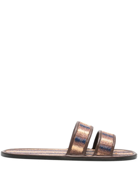  Bode Interwoven Striped Slides - Brown 