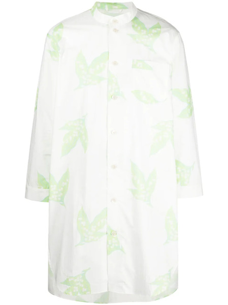  Bode Leaf-print Band-collar Shirt - White 