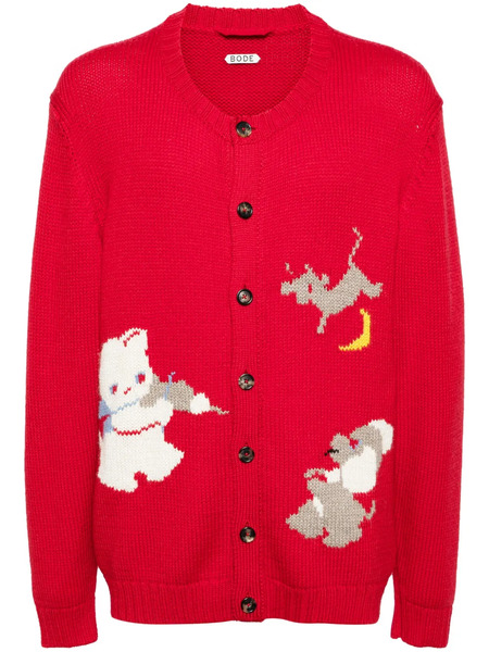  Bode Novelty Prose Wool Cardigan - Red 