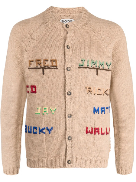  Bode Patterned-intarsia Crew-neck Cardigan - Brown 