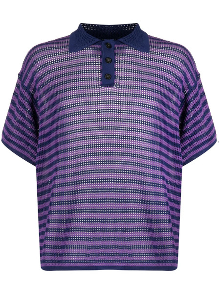  Bode Striped Open-knit Polo Shirt - Purple 