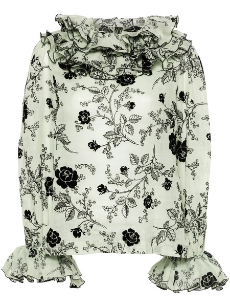  Bode Sweetunia Flocked-floral Blouse - Green 