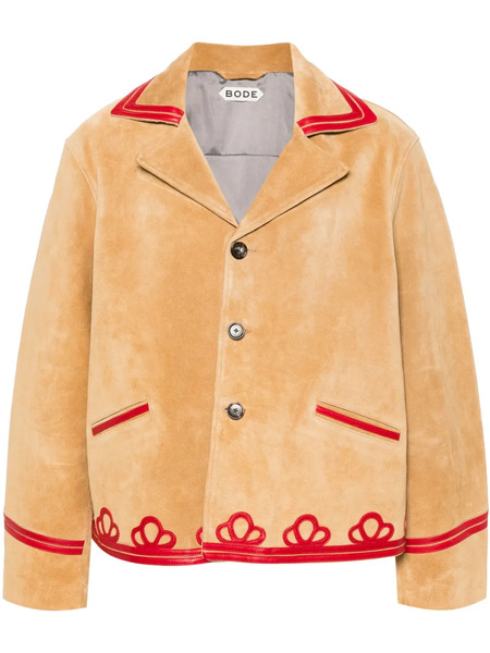  Bode Trefoil Contrasting-trim Suede Blazer - Neutrals 