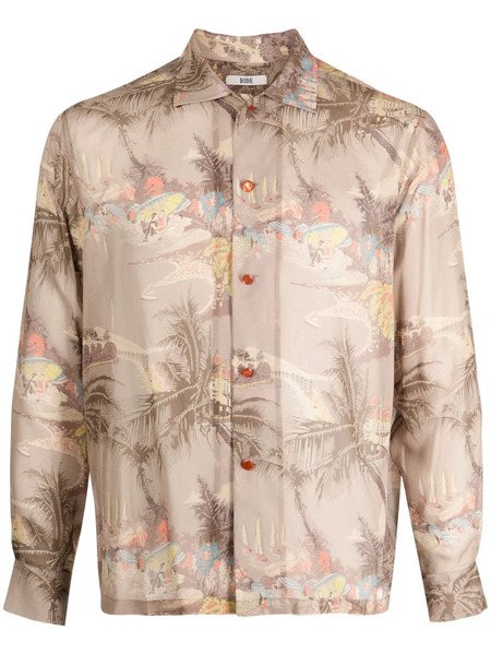  Bode Tropical-print Silk Shirt - Brown 