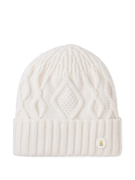  Bogner Jamila Cable-knit Logo-patch Beanie Hat - White 