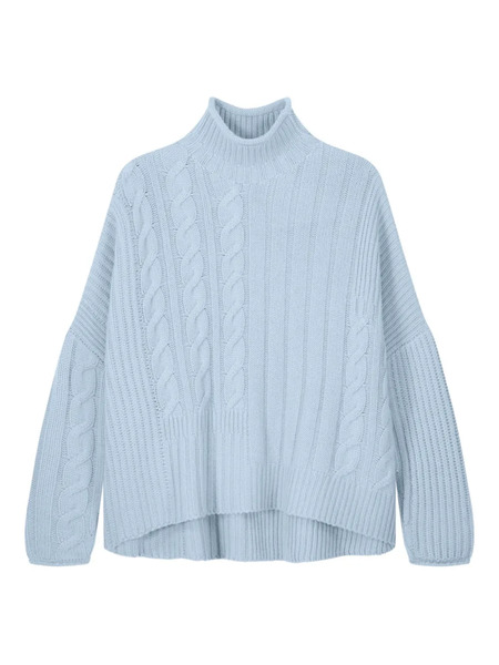  Bompard Cable-knit High-neck Sweater - Blue 