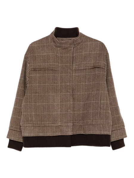  Bompard Houndstooth Ribbed Bomber Jacket - Brown 