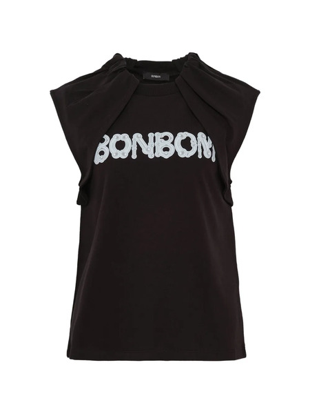  Bonbom Piercing Sticker-print Drape Top - Black 