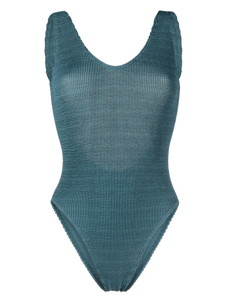  Bond-eye Textured Open-back Swimsuit - Blue 