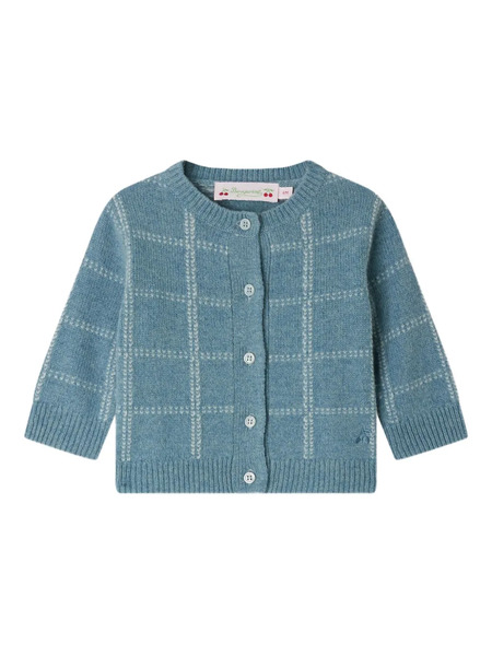  Bonpoint Checked Wool Cardigan - Blue 