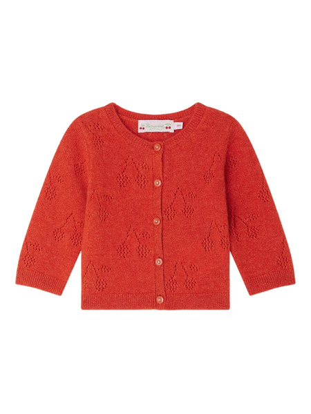  Bonpoint Cherry-pattern Button Cardigan - Red 