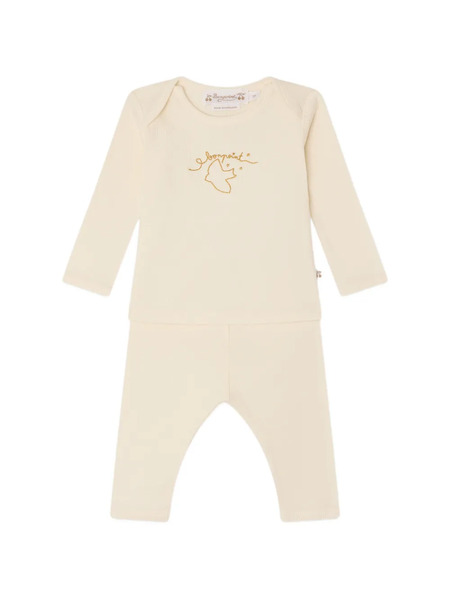  Bonpoint Embroidered Pajamas Set - Neutrals 