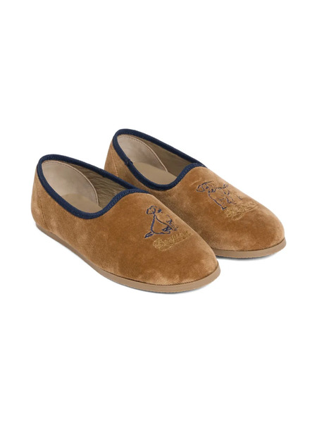  Bonpoint Embroidered Velvet Slippers - Neutrals 