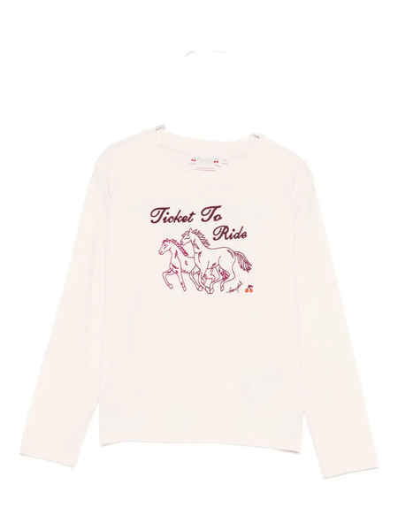  Bonpoint Horse-embroidered Long-sleeved T-shirt - Pink 