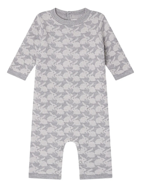  Bonpoint Knitted Rabbit-pattern Romper - Grey 
