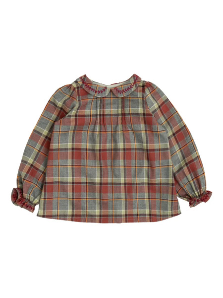  Bonpoint Peter Pan Collar Checked Blouse - Red 