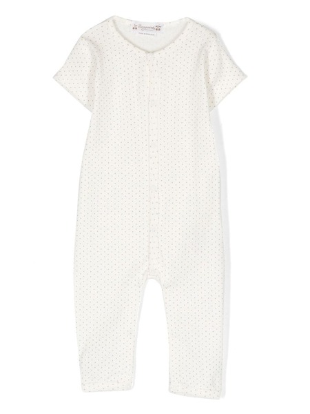  Bonpoint Polka-dot Short-sleeve Romper - White 