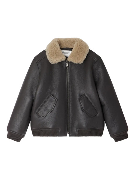  Bonpoint Shearling-collared Leather Jacket - Black 