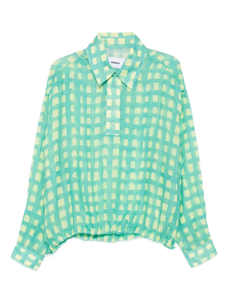  Bonsai Gingham-check Drawstring Shirt - Blue 
