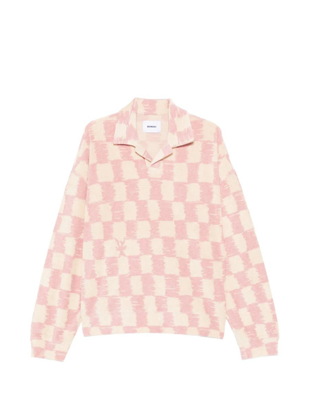  Bonsai Oversized Chequered Long-sleeve Sweater - Pink 