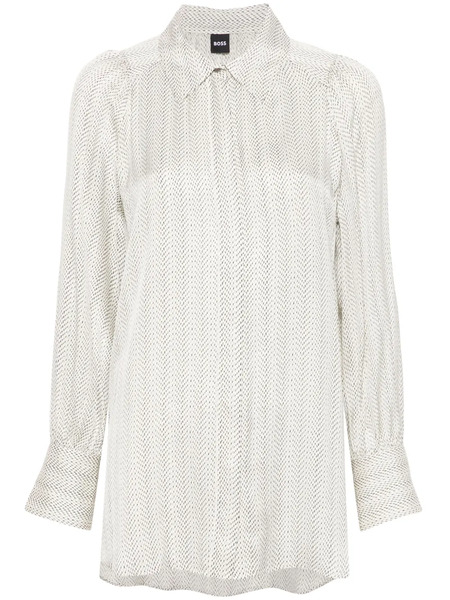  Boss Abstract-pattern Satin Shirt - White 