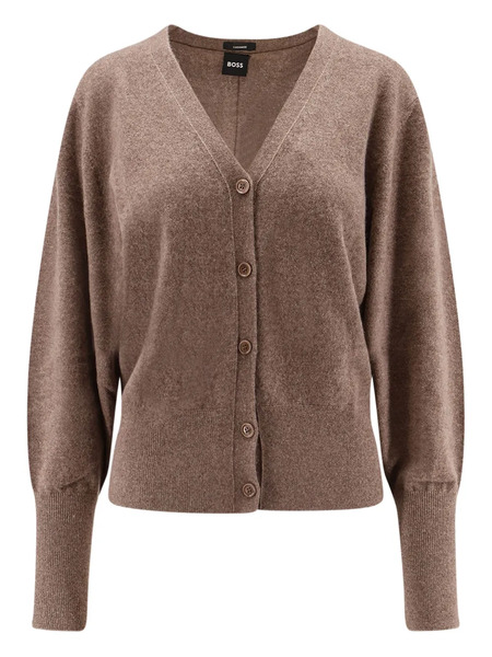  Boss Button V-neck Cardigan - Brown 