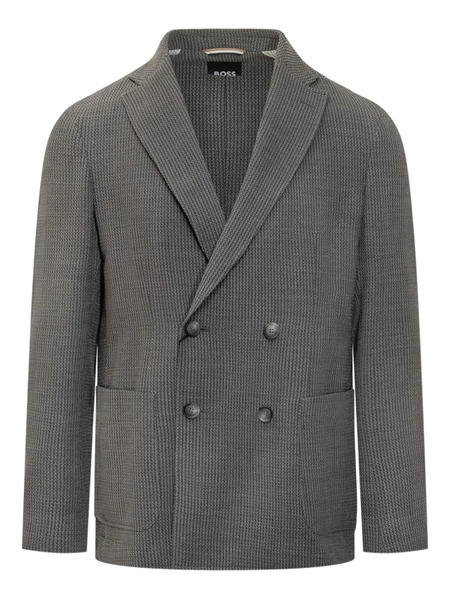  Boss Double-breasted Checked Blazer - Grey 