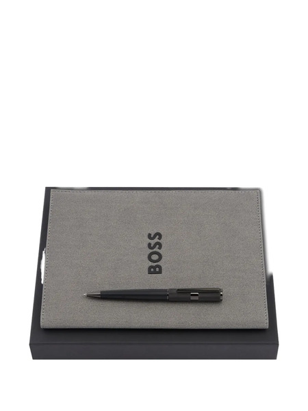  Boss Embossed-logo Notebook And Pen Set - Grey 