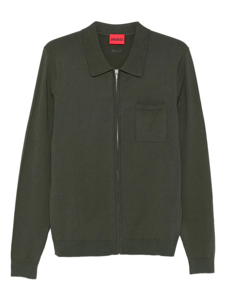  Boss Front-zipped Single-pocket Cardigan - Green 
