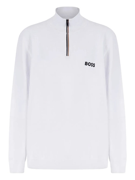  Boss Green Hugo Boss Zip Striped Sweater - White 