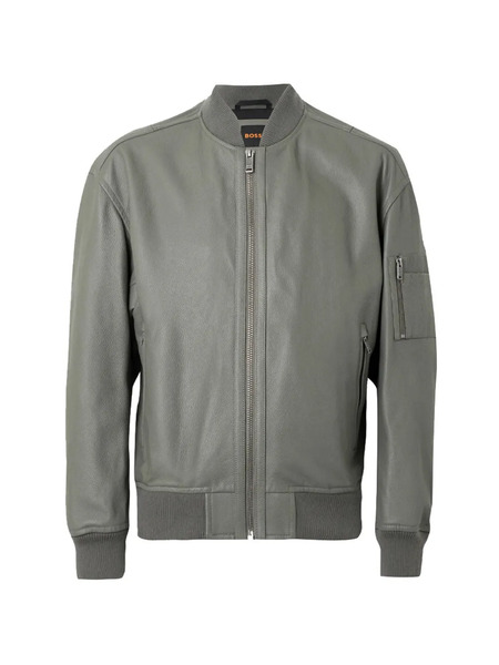  Boss Jakri Ribbed Leather Jacket - Grey 