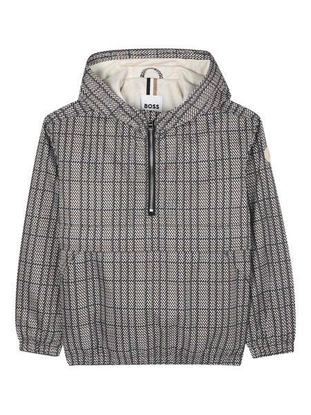  Boss Kidswear Check-print Hooded Jacket - Grey 